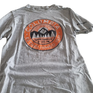 Columbia Mens Small Grey‎ Graphic Mountain Short Sleeve Shirt